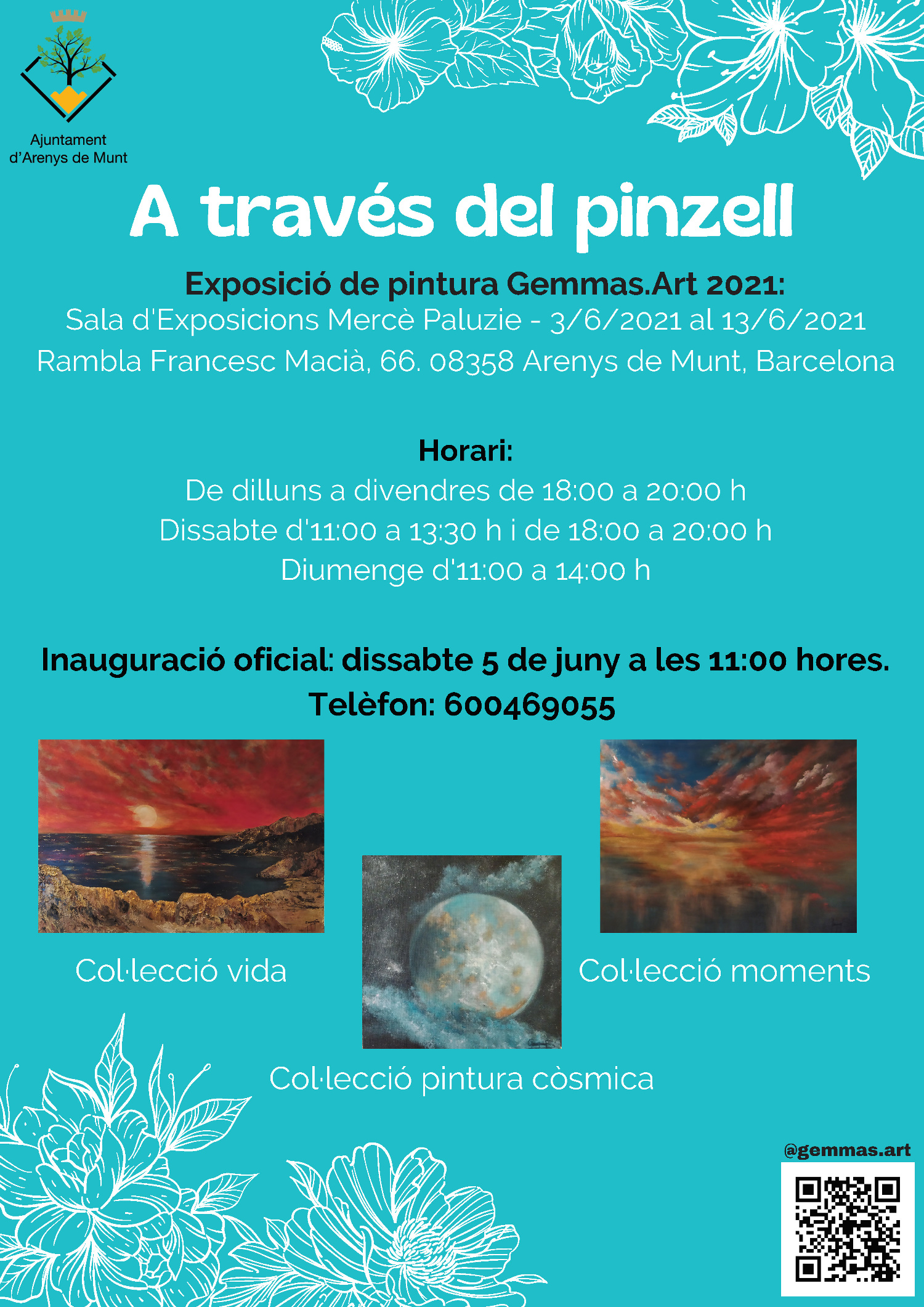 Cartell Exposició pintura Gemmas.Art "A través del pinzell" juny 2021