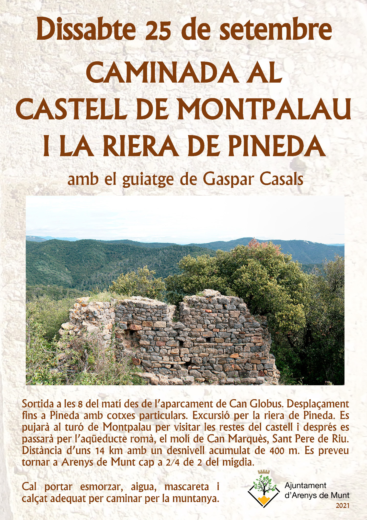 Cartell Caminada castell de Montpalau i riera de Pineda 25-9-21