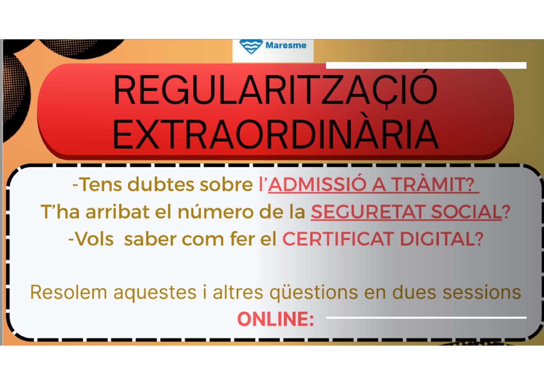 Regularitzaci&oacute; extraordin&agrave;ria  (Sessions informatives online)