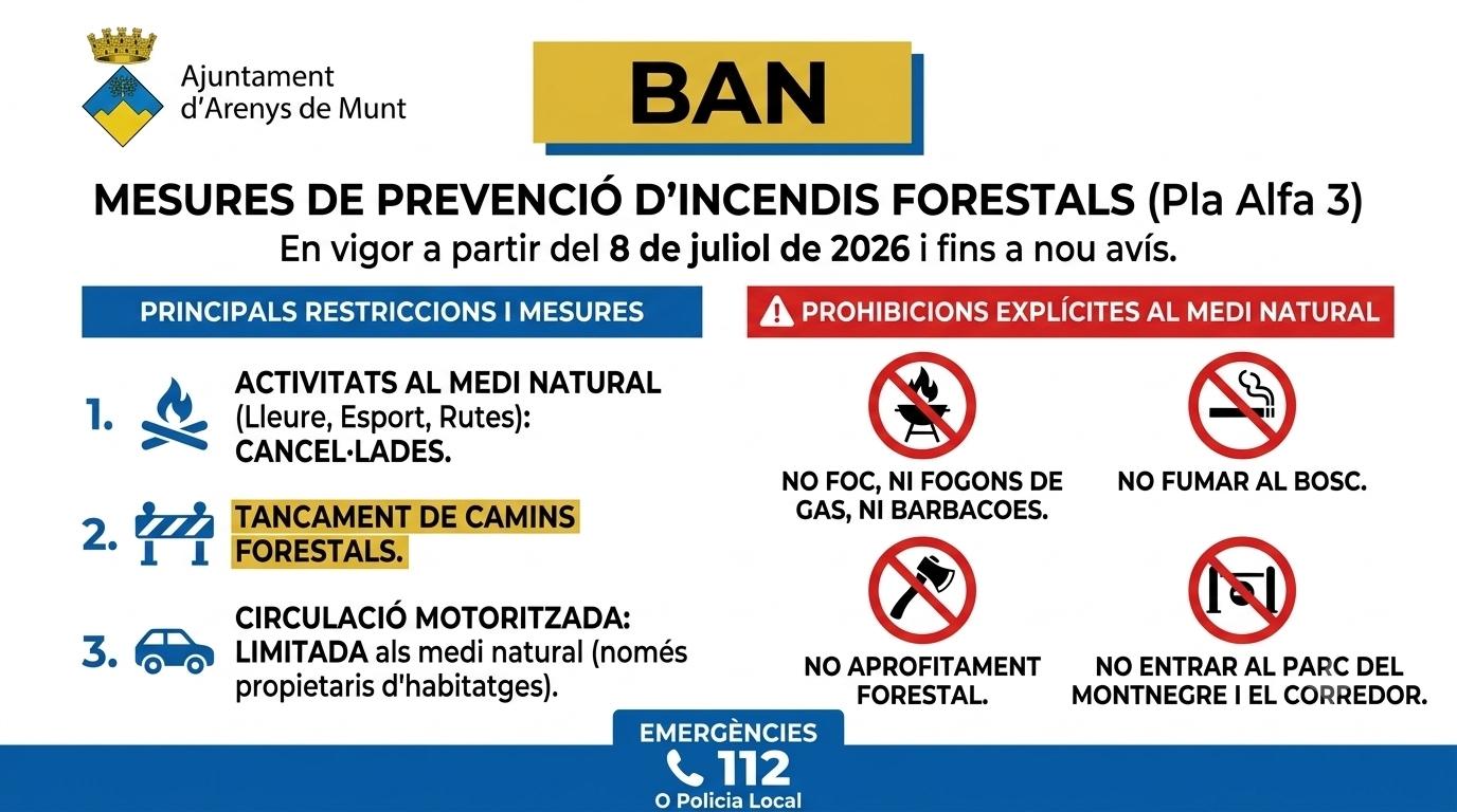 Arenys de Munt &eacute;s un dels municipis on s'ha activat el nivell 3 de Pla Alfa per l'elevat risc d'incendi forestal 